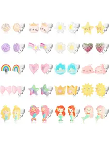 20-30 Pairs Kids Clip On Earrings for Girls Toddler No Pierced Princess Play Earrings Dress Up Costume Jewelry Set Cute Bling Mermaid Butterfly Rainbow Flower Heart Clips Birthday Christmas Gifts Earring Stacking Set