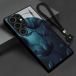 Blue Floral Art Decor Glass Phone Case for Samsung S25/s24/s23/s22/s21/s20/note20/note10/a Series, Premium Business Style Cover