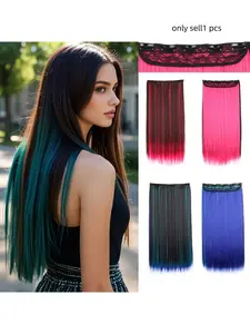 [Clip-in Hair Extensions] Rainbow Clip-in Hair Extensions — Single Strand: Long, Straight Style. Crafted from heat-resistant synthetic fibers, this is an essential accessory designed specifically for women's daily styling and party occasions.