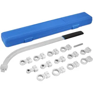 15PCS Universal Auxiliary Belt Tensioner Pulley Removal Tool Kit, Engine Timing Belt Tension Wrench Set with Multi-Size Adapters & Carrying Case