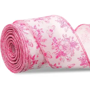 Floral  Wired Edge Ribbon  Flower Fabric Craft Ribbon Chinoiserie Fabric Decoration for DIY Crafts Wreath Wrapping Party Supplies Favors Bow Making, 10 Yards()