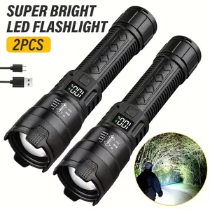 1-piece/2-piece super bright flashlight, High Lumen Flashlight, USB rechargeable, telescopic zoom, wide beam, handheld emergency flashlight, Adjustable Tactical Flashlights, suitable for fishing, exploration, and work lighting.