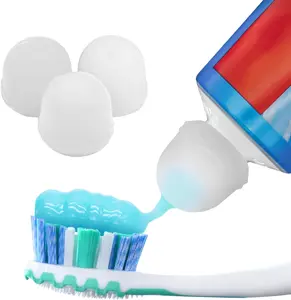 SqueezMe Self-Closing Toothpaste Caps, Silicone Lid for Kids & Adults, No Mess Toothpaste Dispenser, Self-Standing Easy Squeezer Cap, Bathroom Accessory, Clear, Pack of 3
