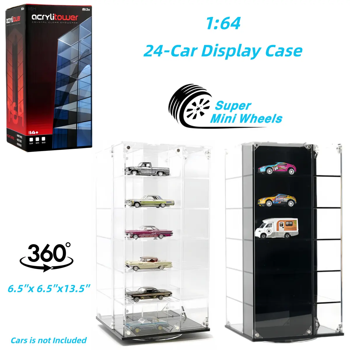 Showcase 1:64 Acrylitower 24Car Display Desk Top Spinner w/ Magnetic Covers