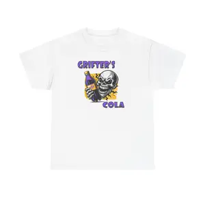 Grifter's Cola Purple Unisex Heavy Cotton Tee Graphic Tee Casual Wear Streetwear Gift for Friends Unique T-Shirt Crew Neck Short Sleeve Twill Tape Shoulder Seams - Fabric