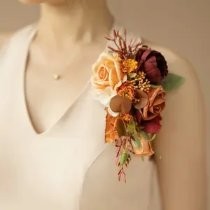 Dusty Rose and White Artificial Corsage Set of 2, Wedding Shoulder Flowers, Prom Wristlet Ornament, Homecoming Accessory