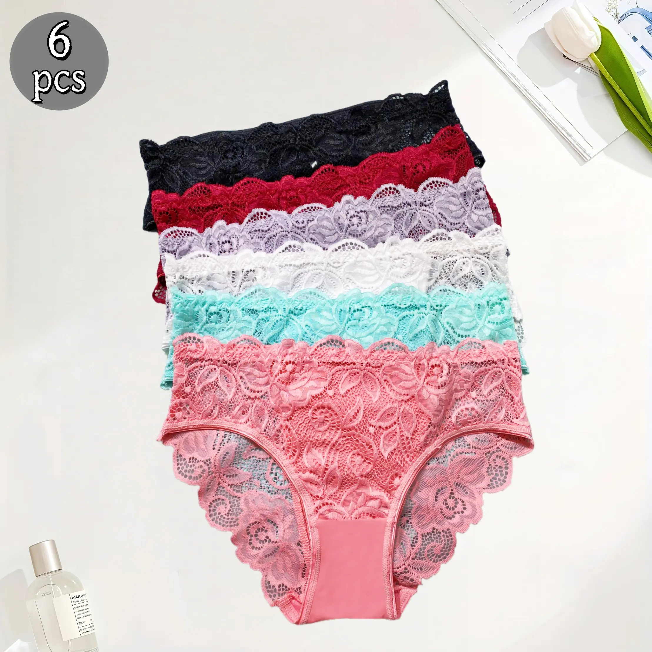 6/12/18 Pcs Ladies' Underwear Set , panties, features soft and breathable fabric, designed in a playful, sweet and elegant style, suitable for sports, work, dates and parties Womenswear Bridal Seamless Knicker Basic Lace Soft Stylish Brief  Lace