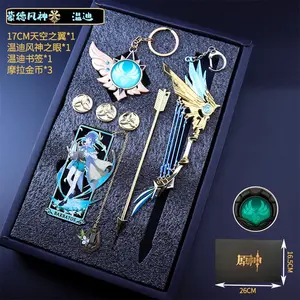 Anime Game Genshin Impact Bookmark Vision Weapon Model Combination Set Pendant Keychain Nahida Scaramouche Xiao Hutao Gifts