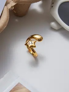 Ladies Ring Water Diamond Heart Shaped Five Pointed Star Meteor Opening Adjustable 8k Gold Plated Anti Allergy Designer Elegant Ring Trendy And Versatile Stackable Rings Jewelry Band Ring