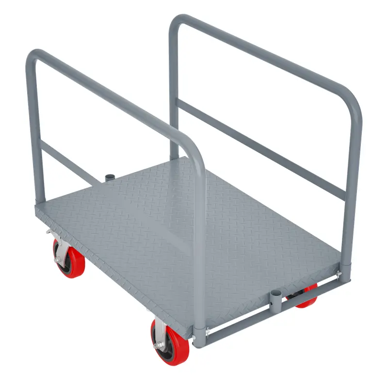 Steel Panel Truck, Heavy Duty Drywall Cart Lumber Cart Platform Truck Flat Cart, 2000lbs, 6" Swivel Brake Casters, with 3 Side Handrails (36" x 24") Sturdy Transport