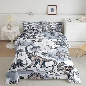 Feelyou Quilted Duvet Set - Animal Blankets Bedding Sheets Set with Dinosaur, Palm Tree, Mountain & Tropical Botanical Design for Boys, Ancient Animal Themed Adult Bedroom Linens
