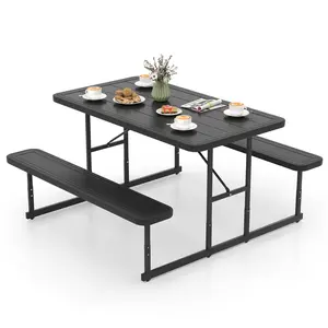 COSTWAY - Picnic Table Bench Set for 2-4 People Outdoor Rectangular Camping Dining Table-Black