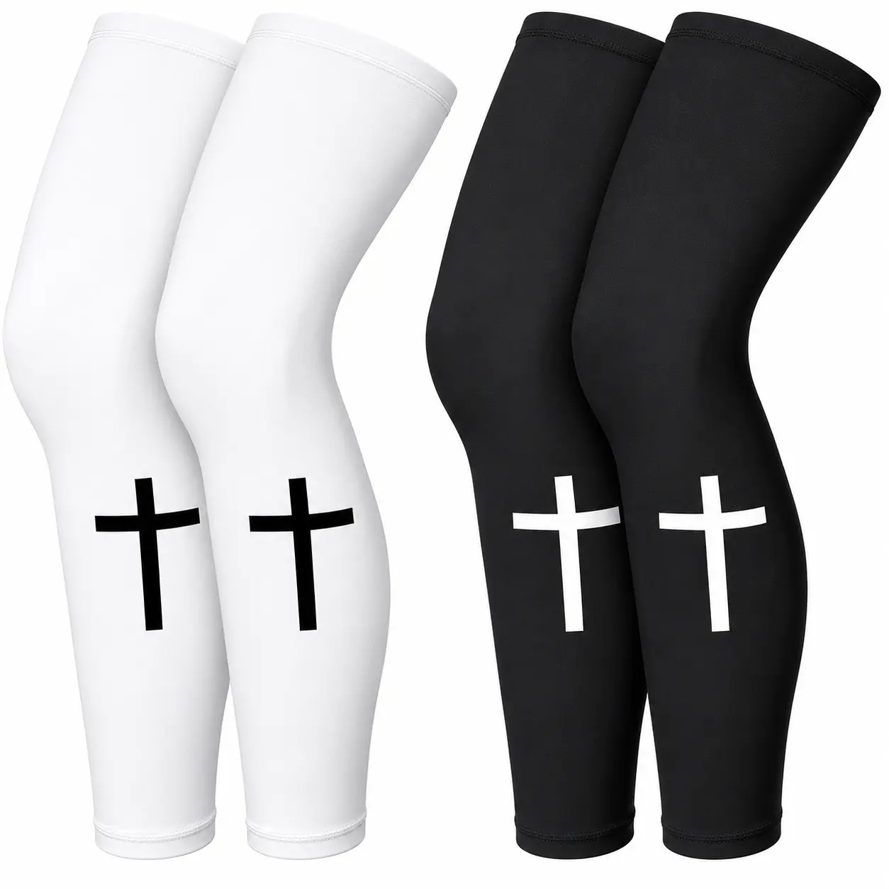 2 Pair Christian Cross Leg Compression Sleeves for Men & Women, Moisture Wicking Athletic Nylon with UV Protection for Running, Weight Lifting, Friends