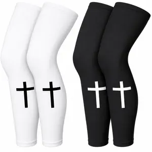 2 Pair Christian Cross Leg Compression Sleeves for Men & Women, Moisture Wicking Athletic Nylon with UV Protection for Running, Weight Lifting, Friends
