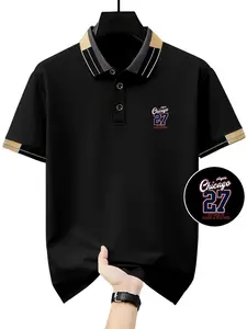 Casual Fashion Men's Chicago27 Letter Printed Short Sleeve Polo Shirt for Daily Leisure and Commuting