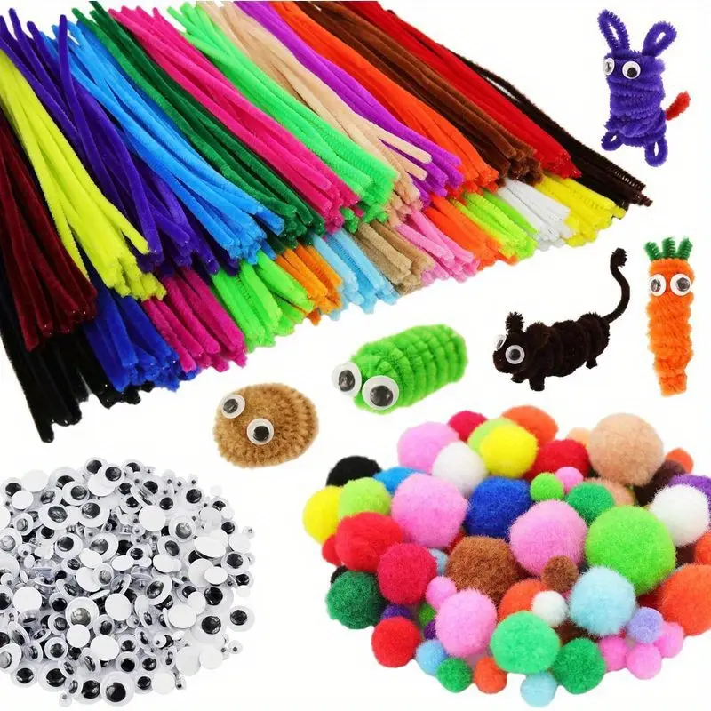 920 pieces of pipeline cleaner set, art and craft supplies set, DIY event and party pipeline cleaner manual set, 288 pieces of pipeline cleaner, 430 pieces of fluffy balls, 202 pieces of swinging eyes, self-adhesive, Handmade Item, DIY Kit