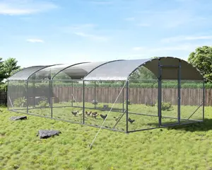 AMERLIFE Large Chicken Coop with Perch and Hinged Door, Spire/Dome Roof Walk-in Chicken Run with Metal Frame and PE Cover for Backyard Poultry, Ducks, Rabbits