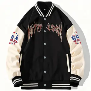 Men's Baseball Jacket 100% Polyester Black Orange Coffee Colorblock Gothic Angel Sun Moon Celestial USA Graphic Print Varsity Coat Vintage Retro Classic Casual Sports Streetwear Light Fleece-Lined Winter Jacket Trendy Tops Gift - Fashion