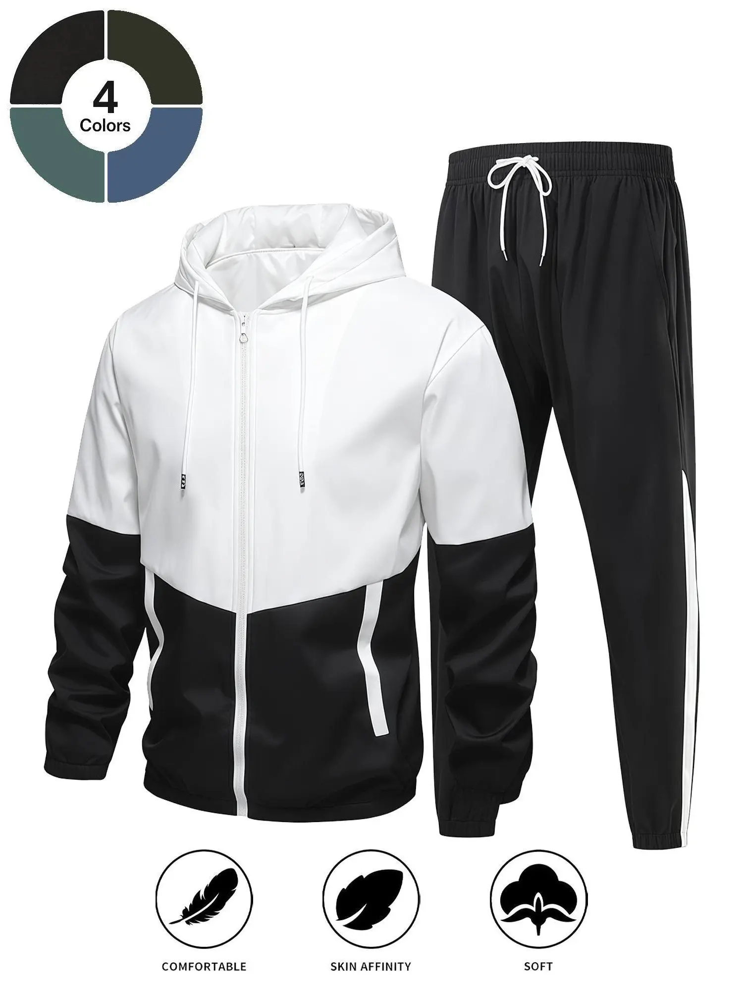 Men's Color Block Tracksuit 2 Piece Set Hoodie Jacket and Jogger Pants Zip Up Sportswear Outfit Casual Workout Set Athletic Streetwear Sweat Suit Lightweight Running Clothes Y2K Fashion Training Suit for Fall Winter