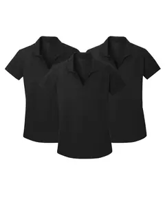Womens V-Neck Racer Mesh Polo Shirts Short Sleeve Moisture Wicking Tee Shirts Black in Size XS Till 4XL - Pack of 3