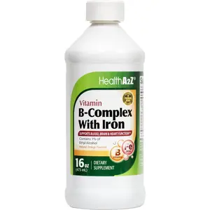 HealthA2Z® Liquid Vitamin B-Complex Plus Iron Supports Healthy Energy Levels* | Healthy Blood Function* | Promotes Healthy Nerve Function* | Natural Orange Flavored | 16oz (473ml)