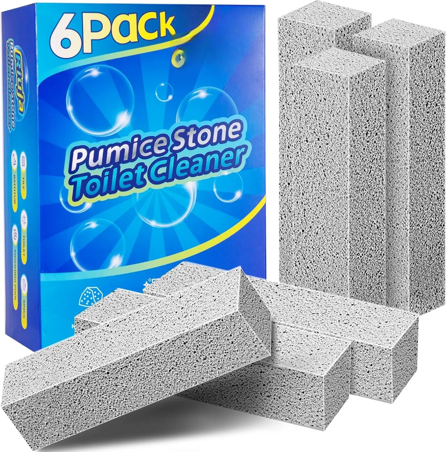 6-Pack Synthetic Pumice Solid Blocks Durable Household All-Purpose Cleaner - Sharpenable, 5.9x1.4x0.98in, Ideal for Toilets/Bathrooms, Removes Rust, Cleaning Grills, All Seasons (Home & Bathroom Supplies)