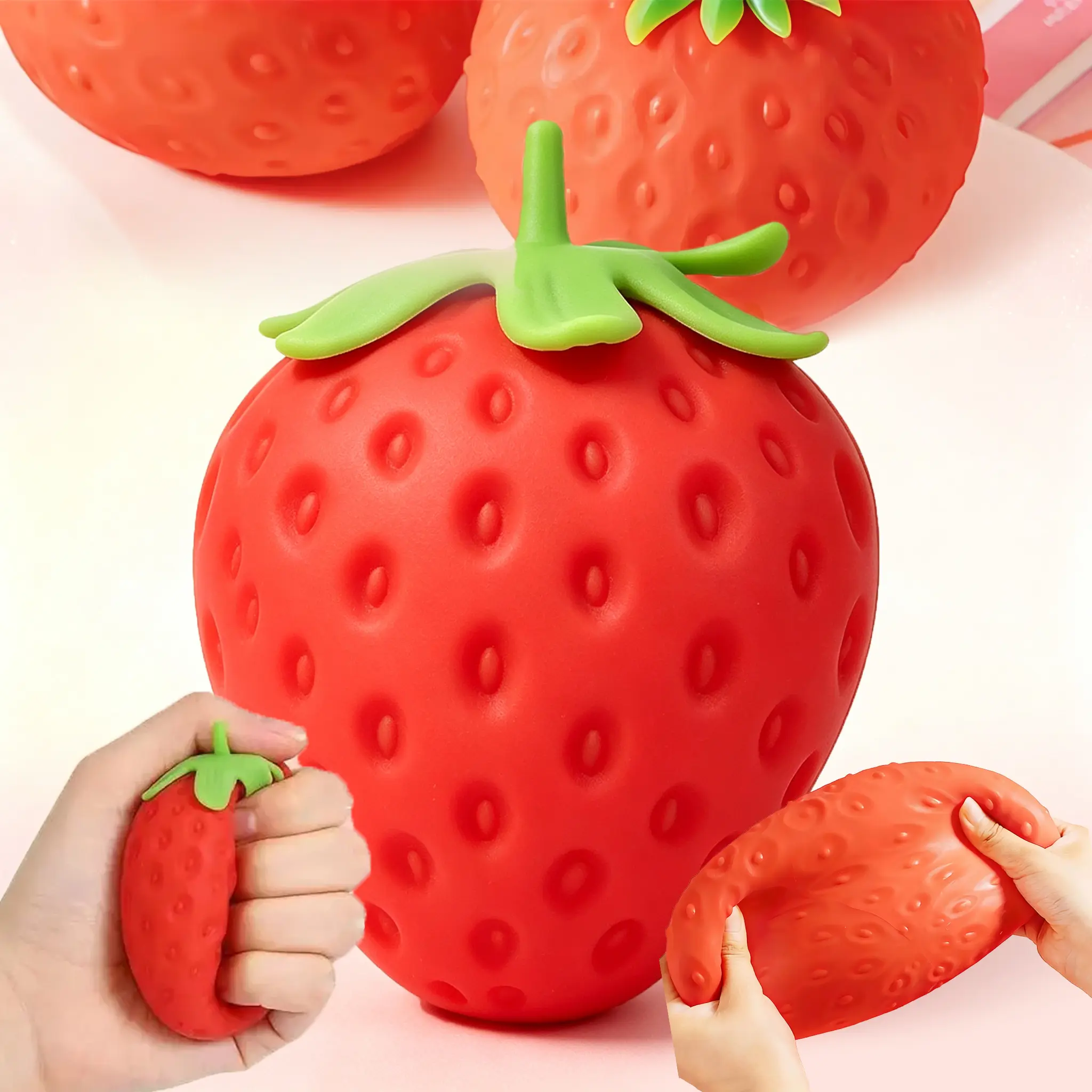 Squeeze Strawberry - 4" Squishy Stress Ball for Adults & Kids 3+ - Fruity Fidget Toy for Stress Relief & Sensory Play - Safe & Durable Non-Toxic Material