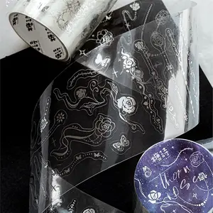 Sugar Po Pet Embossed Silver Color Tape Series, Chain Secret Language Design, Ideal for Crafting & Decorative Projects