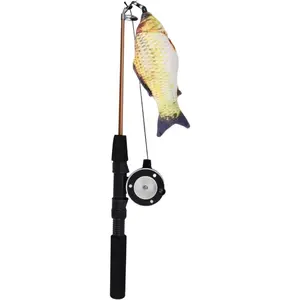 Interactive Retractable Fishing Pole Wand Cat Toys Feather Teaser Wand Toy Catcher Exerciser Educational Toys Manual Pulley Function Suitable for Indo, Crucian Carp