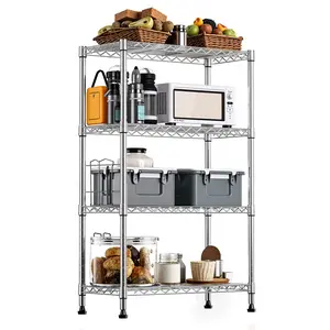 Chrome 4-Tier Adjustable Metal Storage Shelving Unit - 1000 lbs Capacity Steel Wire Shelf with Multi-Functional, Adjustable Storage Utility Rack Design, Easy Installation for Home, Garage (13.7" D x 23.6" W x 53.4" H), Storage Utility Racks, Adjustable Ut