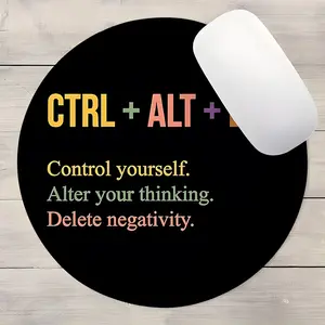 Funny Round Mouse Pad with Motivational Quote, CTRL ALT DEL Inspirational Desk Accessories, Non-Slip Rubber Base Small Circular Mousepad for Computer Laptop PC, Office Decor Coworker Gift