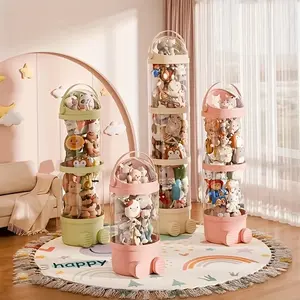 Plush Toy Storage Bucket Transparent Visible with Wheels Stackable Kids Dolls Organizer, Toy Holder, Convenient and Durable