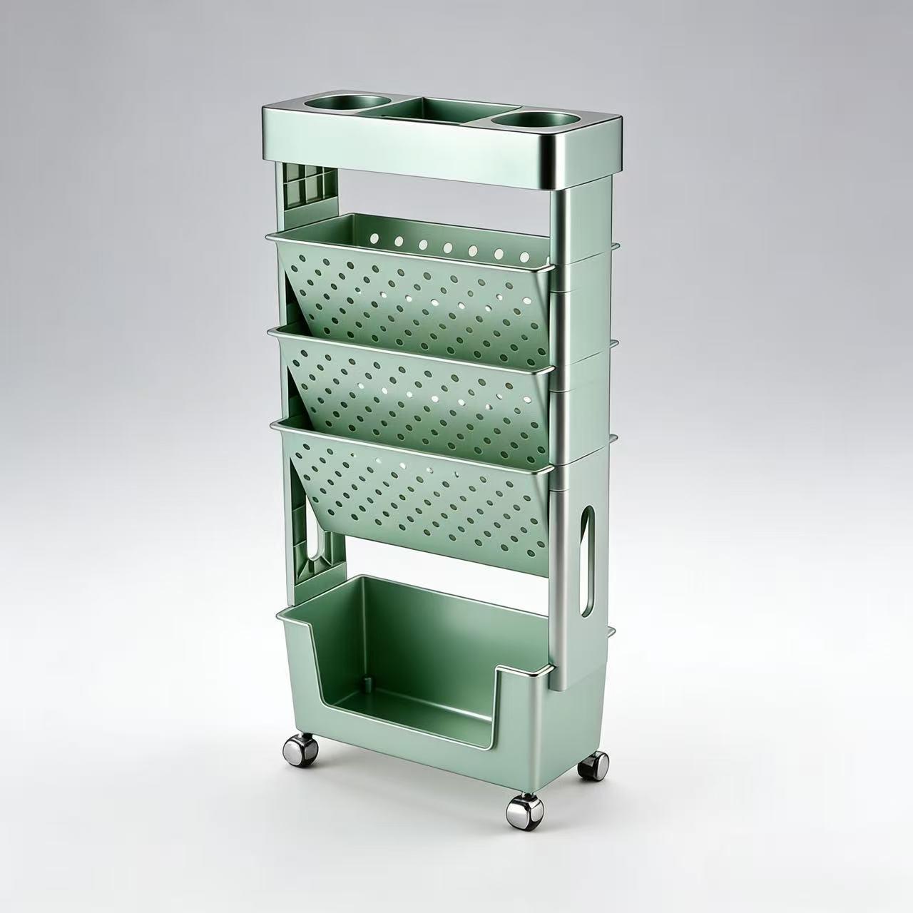 Five-tier rolling side storage cart for desks, multi-layer rolling file organizer, large-capacity book and magazine stand, desktop bookshelf, freestanding desk rolling cart, rolling file cabinet/shelf, movable folder storage cart—suitable for home offices