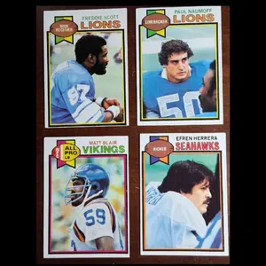 Topps 1978 Football Four Card Lot Featuring Freddie Scott Lions Paul Naumoff Lions Matt Blair Vikings & Efren Herrera Seahawks