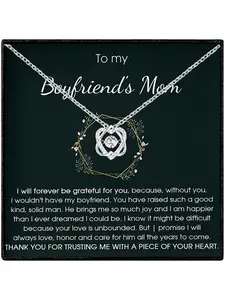 To My Boyfriend's Mom Jumping Heart Pendant Necklace Jewelry Gift with Card and Gift Box, Boyfriend's Mom Mother's Day Gift