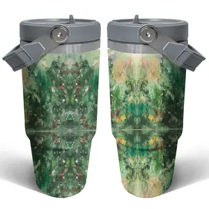 Custom 30oz Travel Tumbler with Handle & Straw - Personalized Stainless Steel Cup, 8-10 Hour Insulated, 304 Stainless Steel, Car Cup Holder Friendly, Art Gallery Design, Your Own Photo/Text