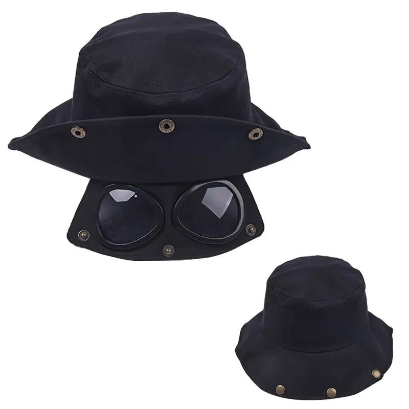 Old School Aviator Bucket Hat with Detachable Sunglasses, Breathable Foldable Wide Brim Sun Hat for Summer Streetwear, Hats Old School Aviator Funny Hat Hat Accessories