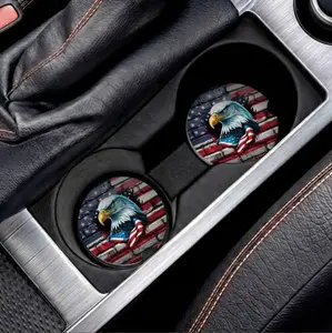Patriotic Eagle Car Coaster Set, American Flag Cup Holder Inserts for Auto Interior Decor