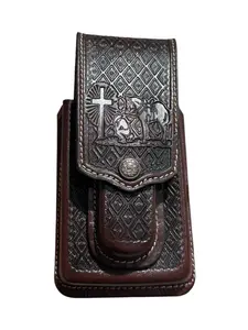Funda Celular Vaquero Oracion Vaquero de Piel Funda Telefono Navaja Western Style Leather Phone Knife Holster Praying Cowboy