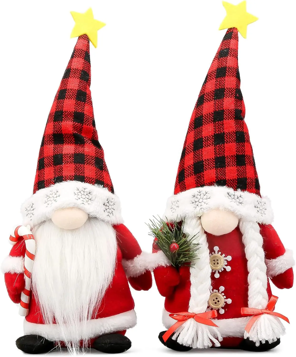 Lovinland Christmas Gnomes Plush Couple with Red Buffalo Check - Xmas Gnomes Elf Tomte Ornaments Doll - Christmas Decorations - Xmas Decorations for Home, Indoor, Office
