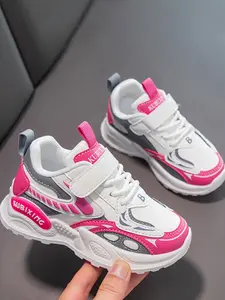 Girls' Casual Training Dad Shoes, Trendy Sweet Cool Sport Style, Anti-Slip Rubber Sole, Velcro Closure, Ages 3-12, School & Outdoor Wear