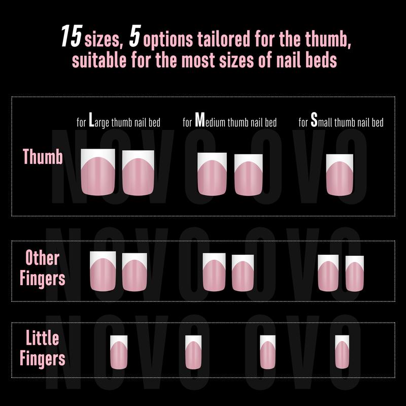 NOVO OVO Short Sharp Square White French Tip Nail Tips Press on BERRY PINK, Need Builder Gel Top Coat Nail Glue, Soft Gel Fake Nail Extension, Full Cover False Nails for Salon DIY x 15 Sizes 240 pcs【NO GLUE ,TOP COAT AND LAMP INCLUDED】