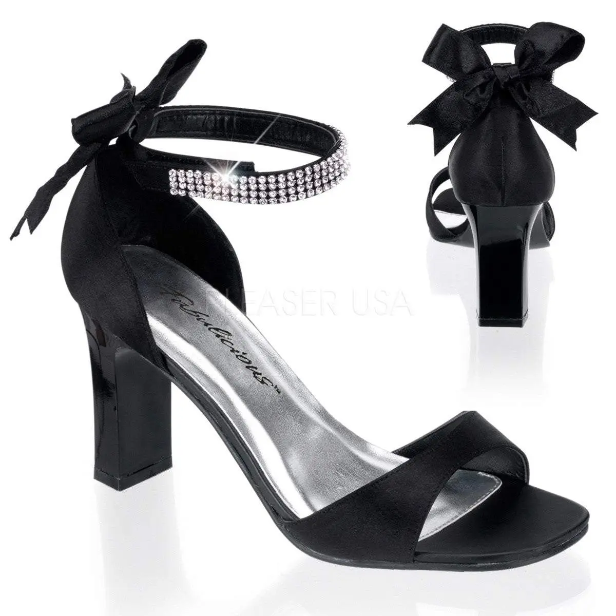 FABULICIOUS ROMANCE-372 Black Satin Closed Back Sandals, Shoe, Elegant Sandals, High Heel Sandals