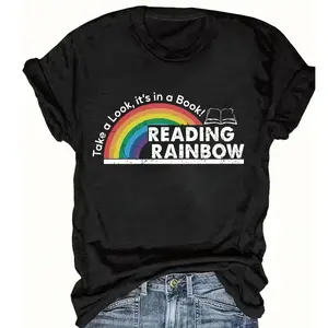 Womens Cotton Short Sleeve Rainbow Graphic Tee Reading Lover Shirt Cute Teacher Librarian Outfit Soft Breathable Casual Summer Top