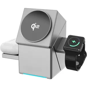 Apple-certified Qi2 Three-in-One Charging Station, Smart Charger, compatible with Apple MagSafe Charger, featuring one-touch rotation, Latest Qi2 15W Fast Wireless Charger Stand, for Apple iWatch, iPhone 16, 15, 14, 13, 12 series, and AirPods