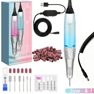 Blue gradient 35,000 RPM nail drill/grinder, dual-action USB electric nail drill pen with grinding head and sanding bit, professional nail tool for salon and home use
