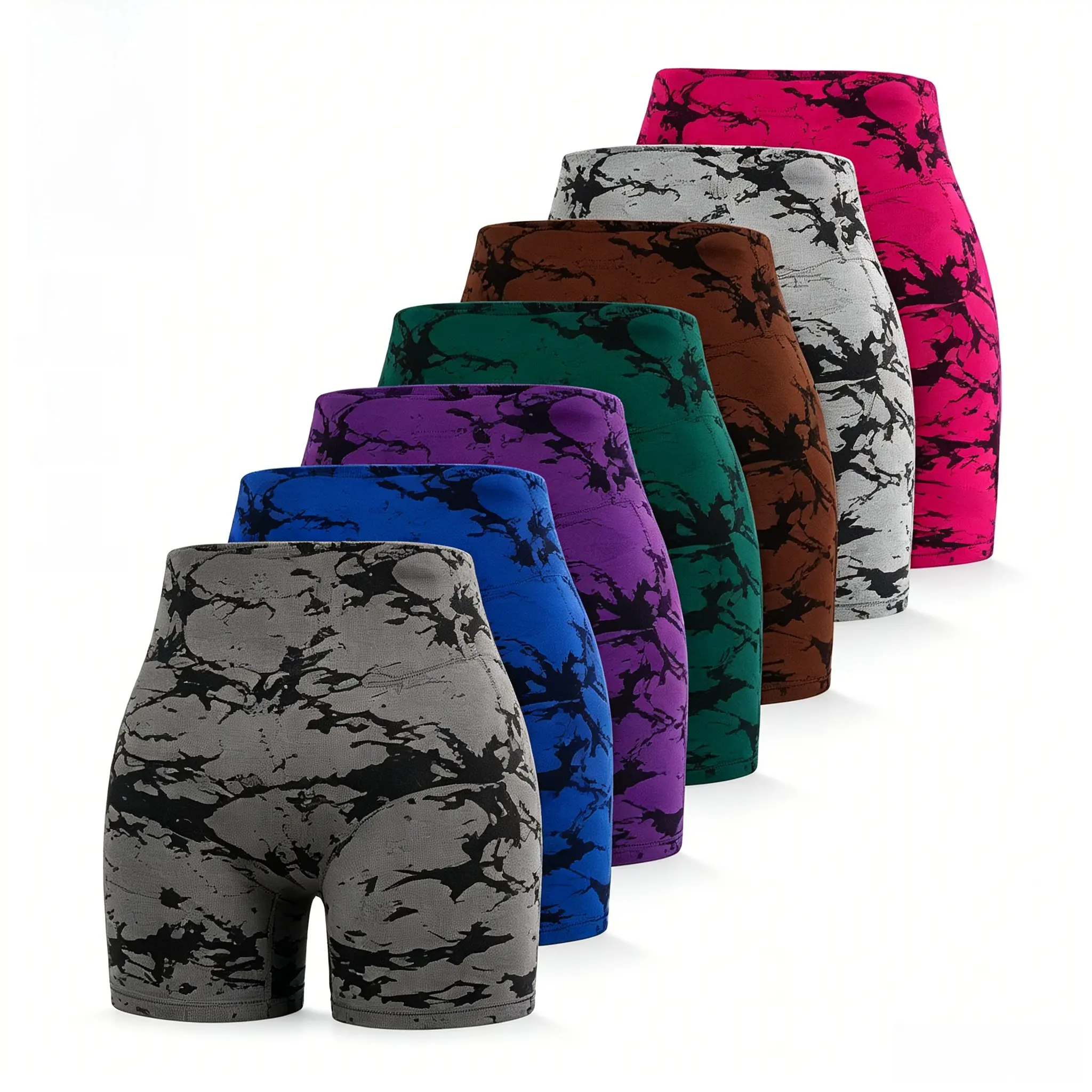 Women's 8-Pack High-Waisted Tie-Dye Biker Booty Shorts - Buttery-Soft Compression Athleisure Power Workout Bottoms, Tummy Control, Scrunch Lift, Machine Washable Women's Clothing, Power Workout Shorts, Athleisure Gym Shorts