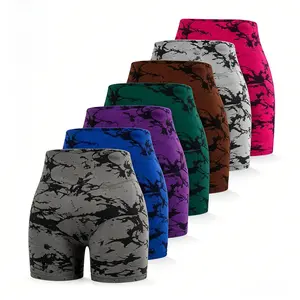 Women's 8-Pack High-Waisted Seamless Biker Shorts - Tummy Control, Booty Lift, Quick Dry Tie-Dye Compression Workout Activewear with Ruched Detail, Shorts Women