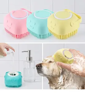 Pet Bath Soap Dispenser Massage Brush, Silicone Shampoo Dispensing Massager with Soft Bristles for Dogs and Cats, Pet Grooming Shower Massage Brush