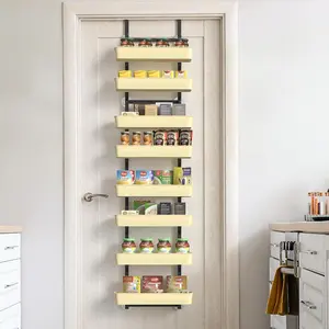 Over The Door Organizer - 8-Tier Metal Hanging Pantry Organizer with Adjustable Baskets, Back of Door Seasoning Rack for Kitchen